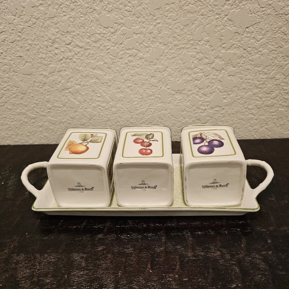 Cascara Charm by Villeroy & Boch Ceramic Pot Jam Jars Set & Tray - Picture 7 of 16